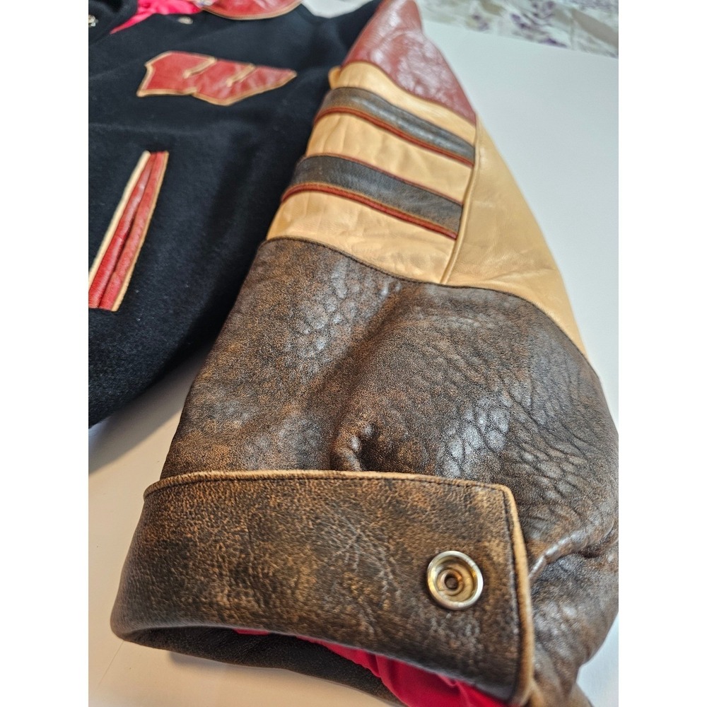 Vintage Style Leather Varsity Jacket Mens L Wisconsin Badgers Wool Jeff Hamilton - Picture 12 of 15
